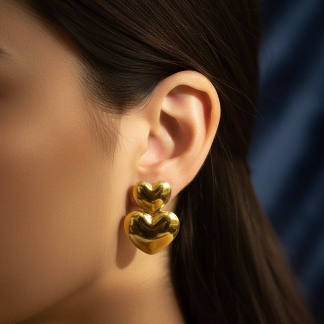 Puffed Heart Drop Earrings