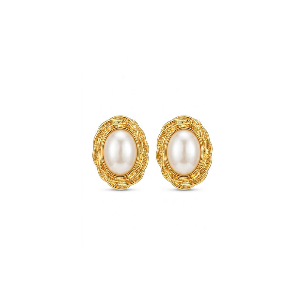 Oval Pearl Rope Frame Earrings