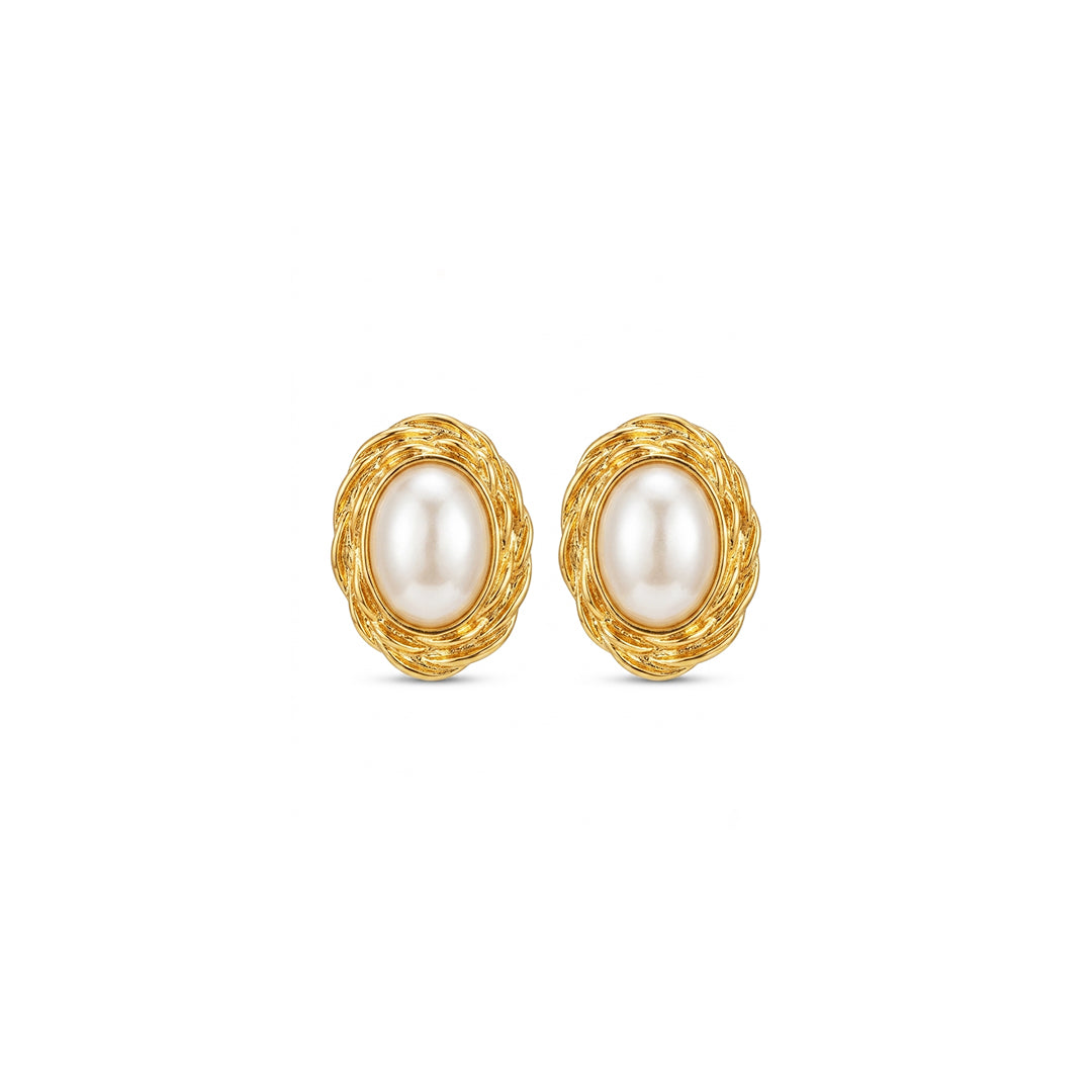Oval Pearl Rope Frame Earrings