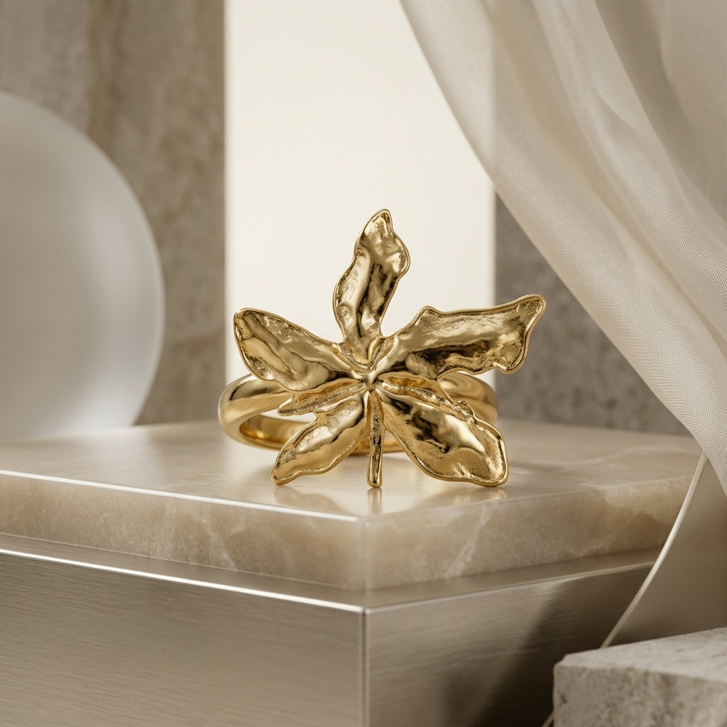 Golden Autumn Leaf Ring