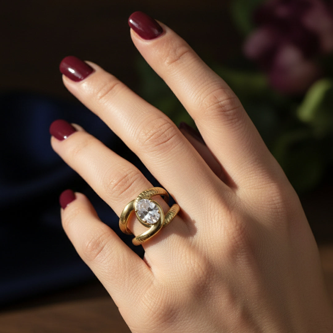 Golden Swirl Stone Ring