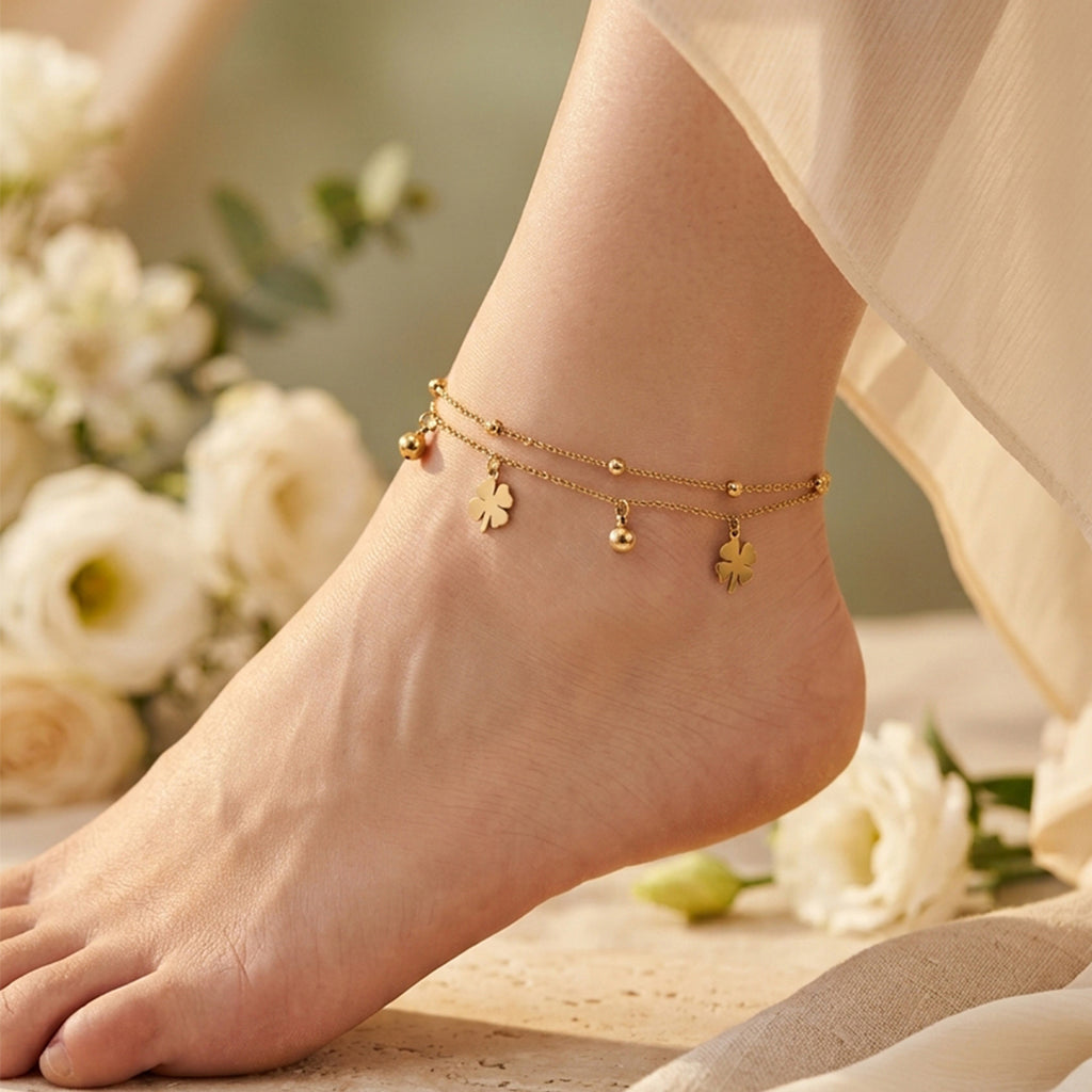 Double Chain Clover Anklet